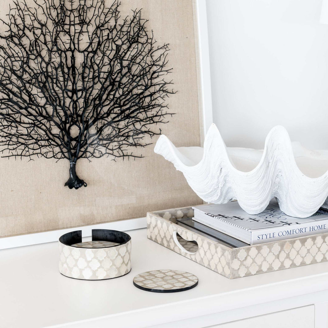 Quatrefoil Mother Of Pearl Coaster Set - Neutral/grey