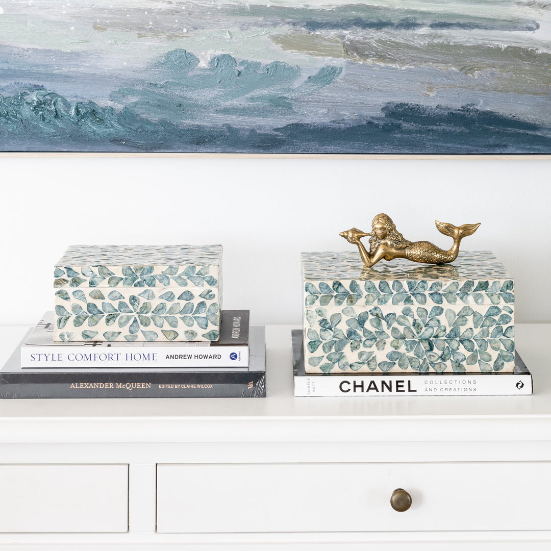 Vine Sea Green Mother Of Pearl Trinket Boxes