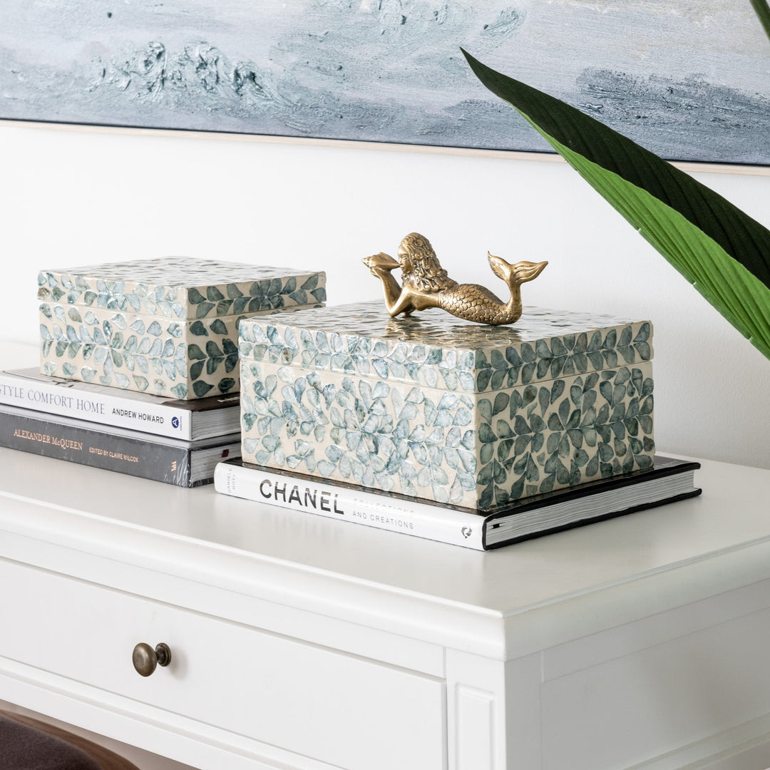 Vine Sea Green Mother Of Pearl Trinket Boxes