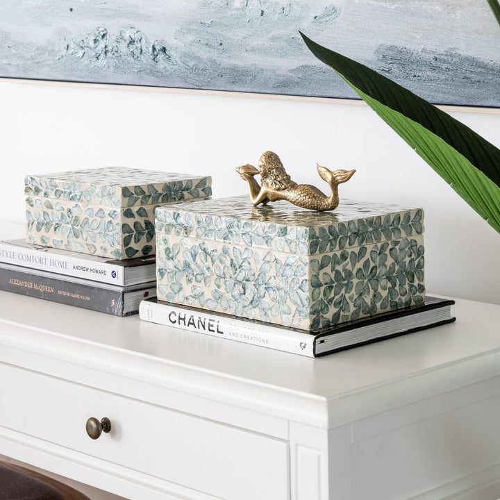Vine Sea Green Mother Of Pearl Trinket Boxes