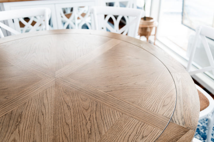 Hannah Parquetry Round Dining Table With Natural Base