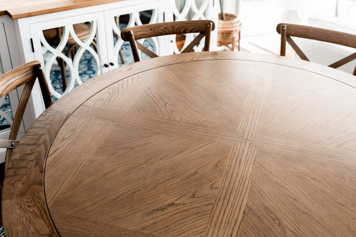 Hannah Parquetry Round Dining Table With Natural Base