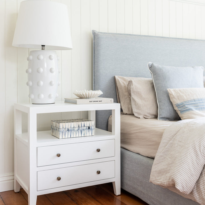 Elliot Medium Bedside Table Satin White 65cm wide x 45cm deep x 65cm high