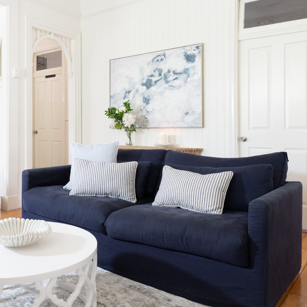 Capri Slip Cover Linen 2 Seater Lounge Navy 170cm wide x 96cm deep x 87cm high