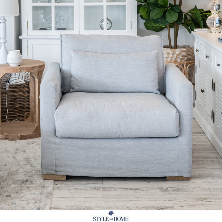 Capri Slip Cover Linen Armchair Duck Egg Blue 99cm wide x 96cm deep x 87cm high