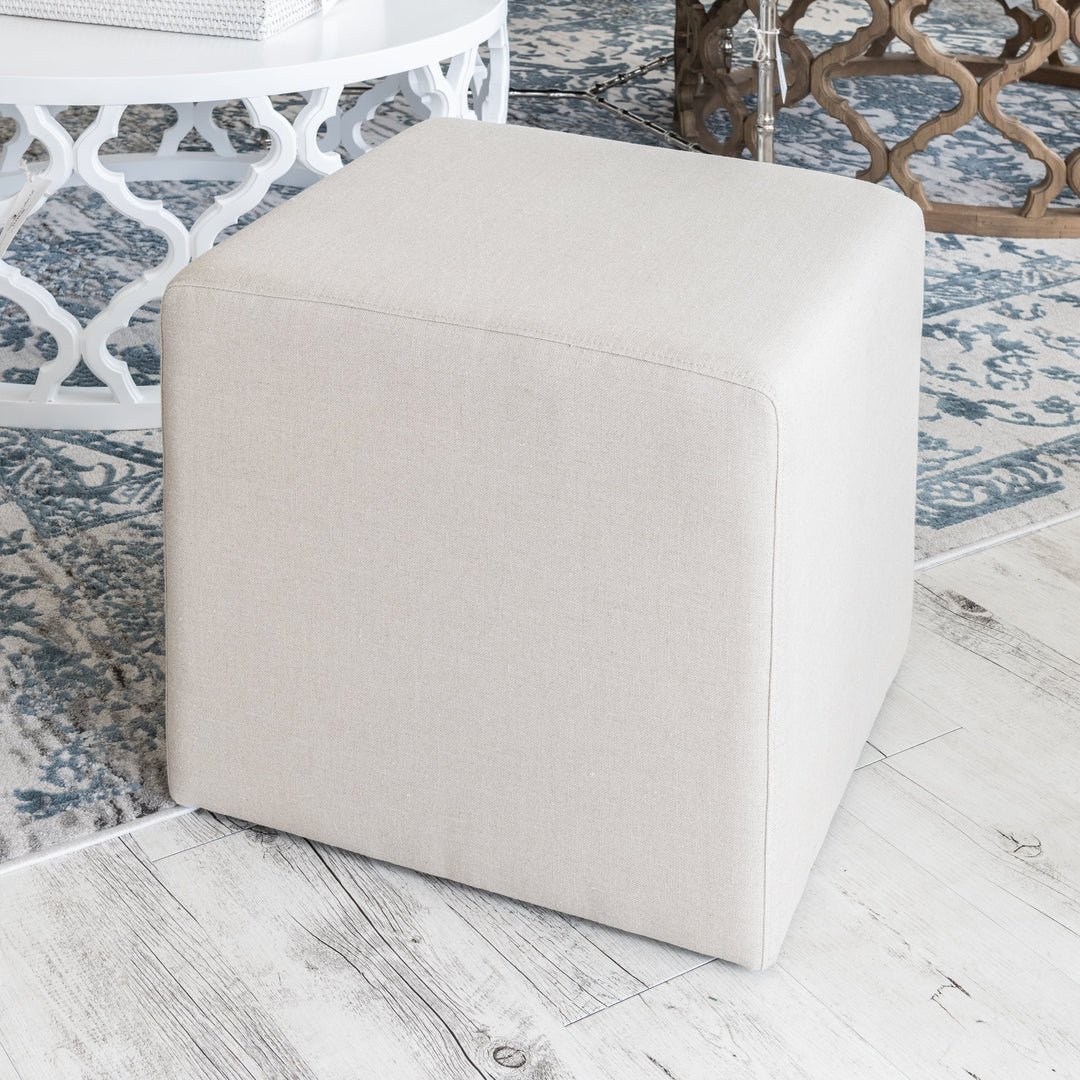 Justine Upholstered Cube Ottoman Oatmeal 45cm depth x 45cm wide x 45cm high