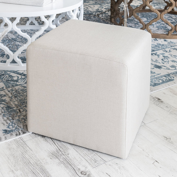 Justine Upholstered Cube Ottoman Oatmeal 45cm depth x 45cm wide x 45cm high
