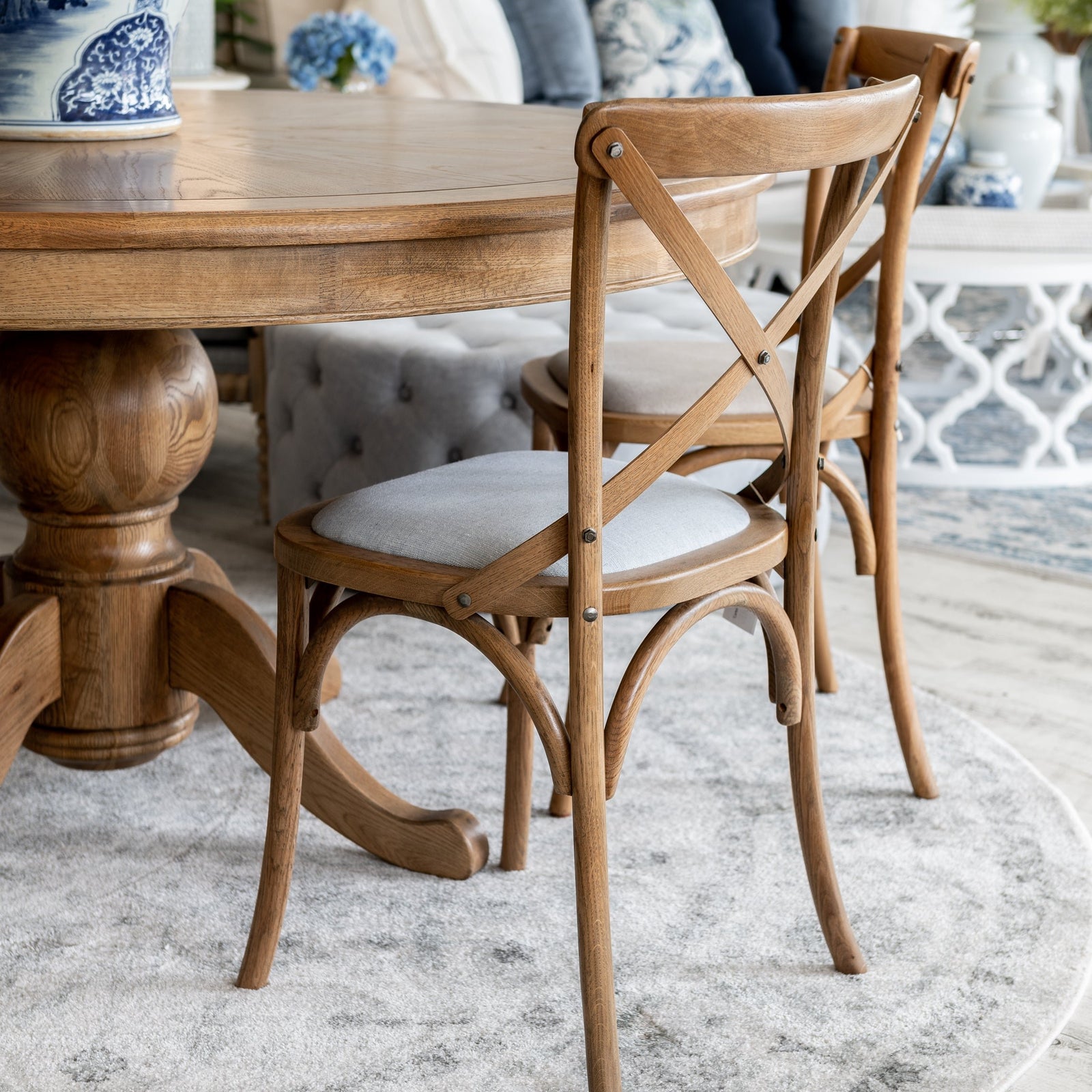 Carter Cross-back Dining Chair With Linen Seat Natural Oak Duck Egg Blue