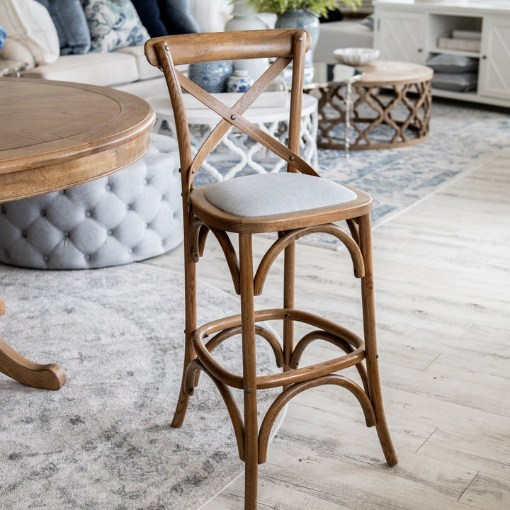 Carter Cross-back Kitchen Stool With Linen Seat Natural Oak Duck Egg Blue