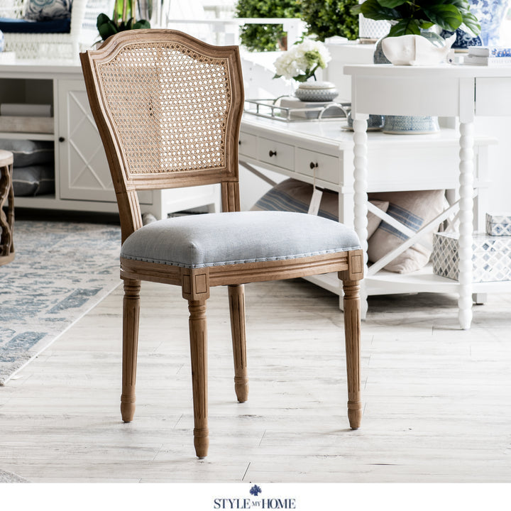 April Luxury Upholstered Dining Chair Natural Oak Duck Egg Blue