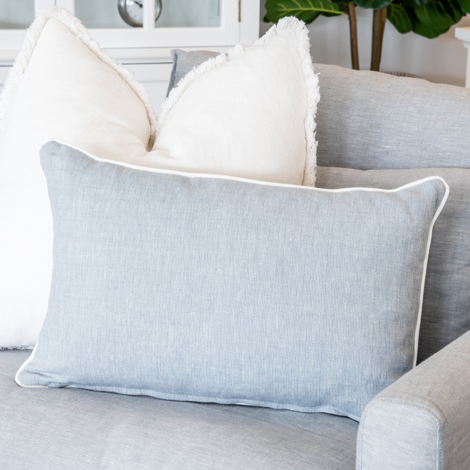 Signature Duck Egg Blue Linen Lumbar Cushion With Insert Duck Egg Blue Solid