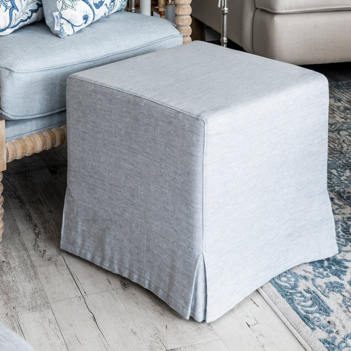 Capri Upholstered Slip Cover Cube Ottoman Duck Egg Blue 45cm depth x 45cm wide x 45cm high