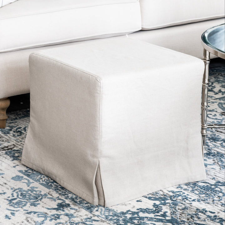 Capri Upholstered Slip Cover Cube Ottoman Oatmeal 45cm depth x 45cm wide x 45cm high