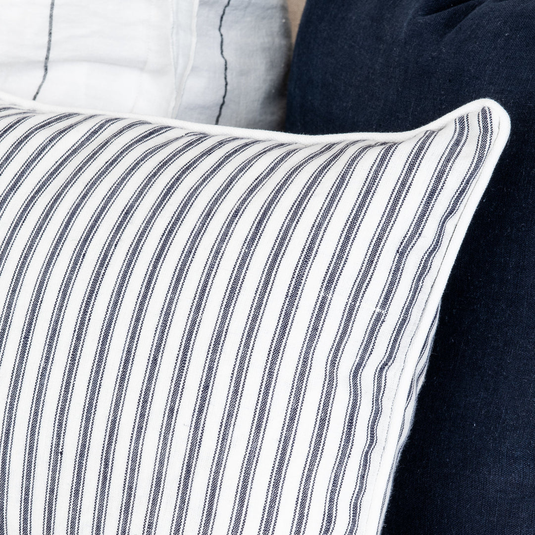 Signature Navy Blue Stripe Linen Lumbar Cushion