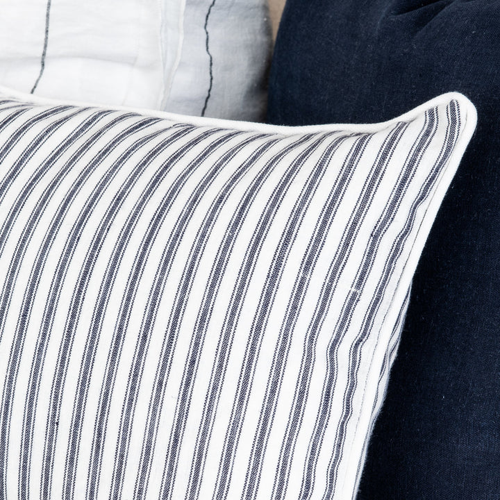 Signature Navy Blue Stripe Linen Lumbar Cushion