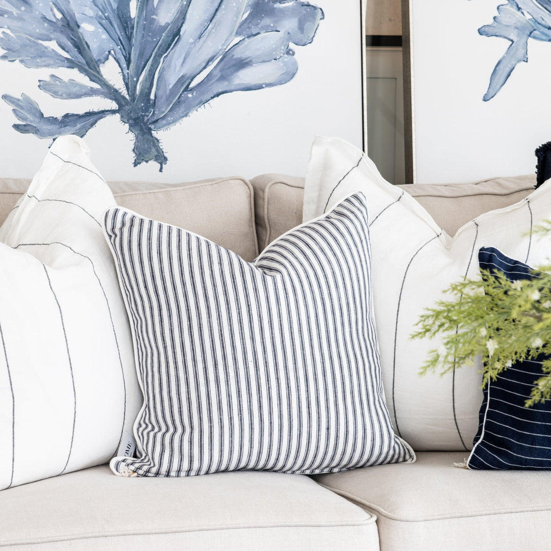 Signature Navy Blue Stripe Linen Square Cushion