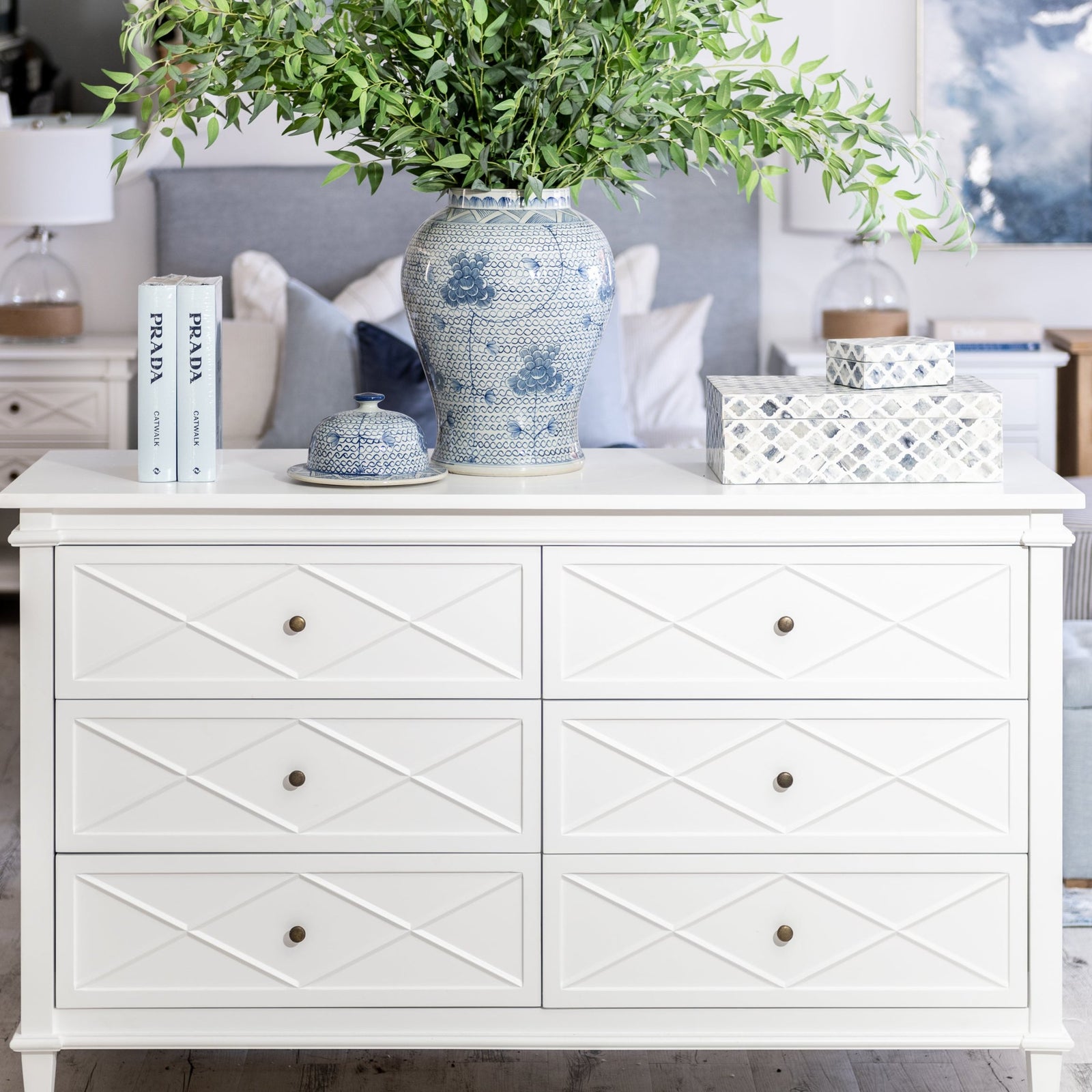 Ascot Chest Of Drawers Satin White 152cm wide x 50cm deep x 90cm high