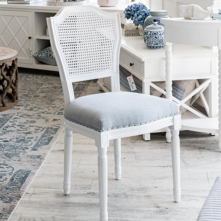 April Luxury Upholstered Dining Chair Satin White Duck Egg Blue