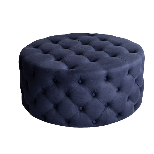 Charlotte Tufted Linen Round Upholstered Ottoman