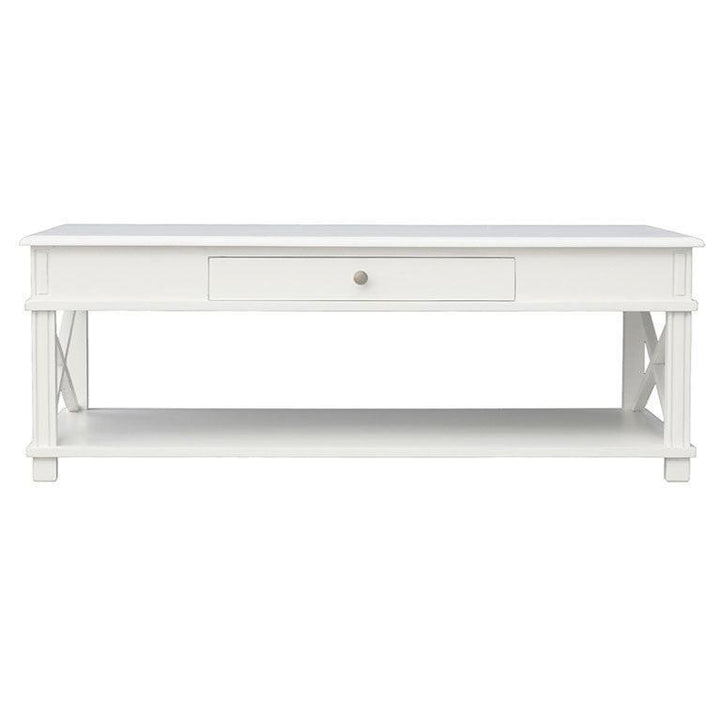 South Beach Hamptons Cross Leg Coffee Table Satin White 120cm wide x 70cm deep x 45cm high