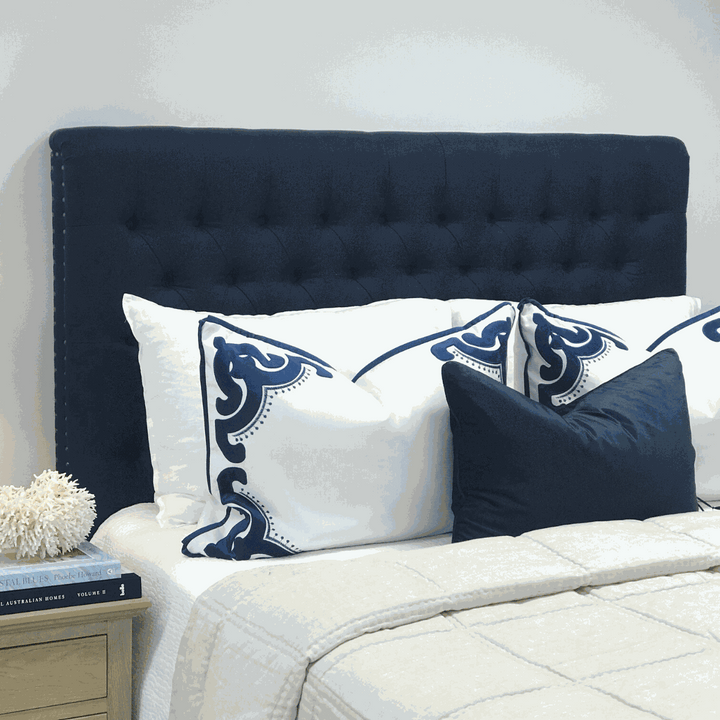 Charlotte Chesterfield Linen Bedhead Queen Navy Square