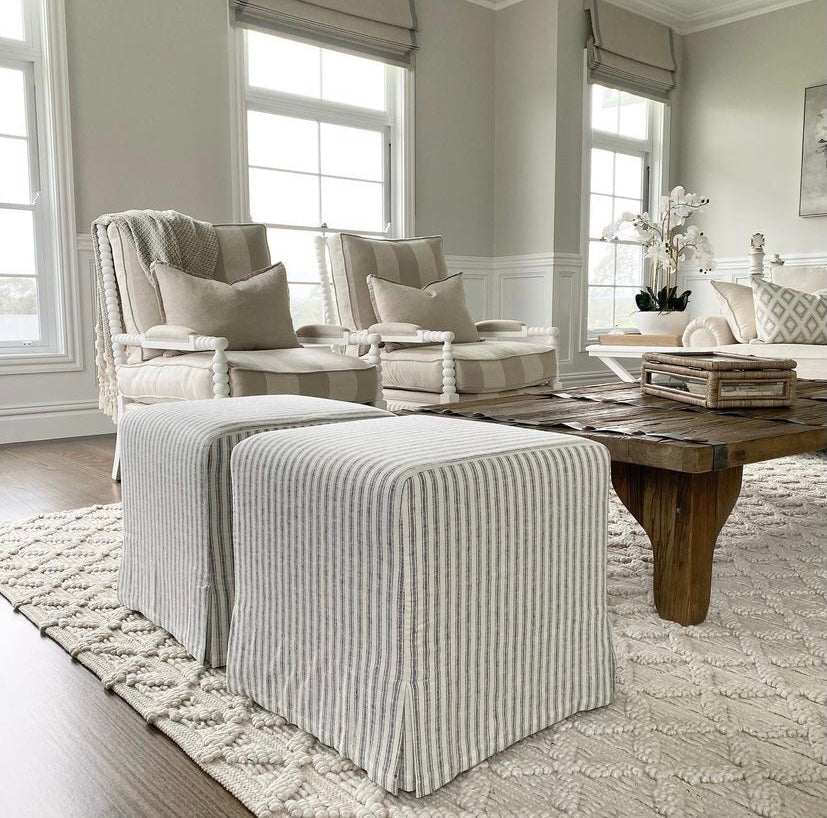 Capri Upholstered Slip Cover Cube Ottoman