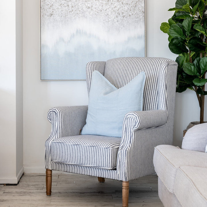 Henrietta Stripe Linen Armchair Stripe Navy Blue 90cm wide x 80cm deep x 113cm high